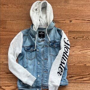 Hollister XS Blue Denim Jacket with Gray Sleeves